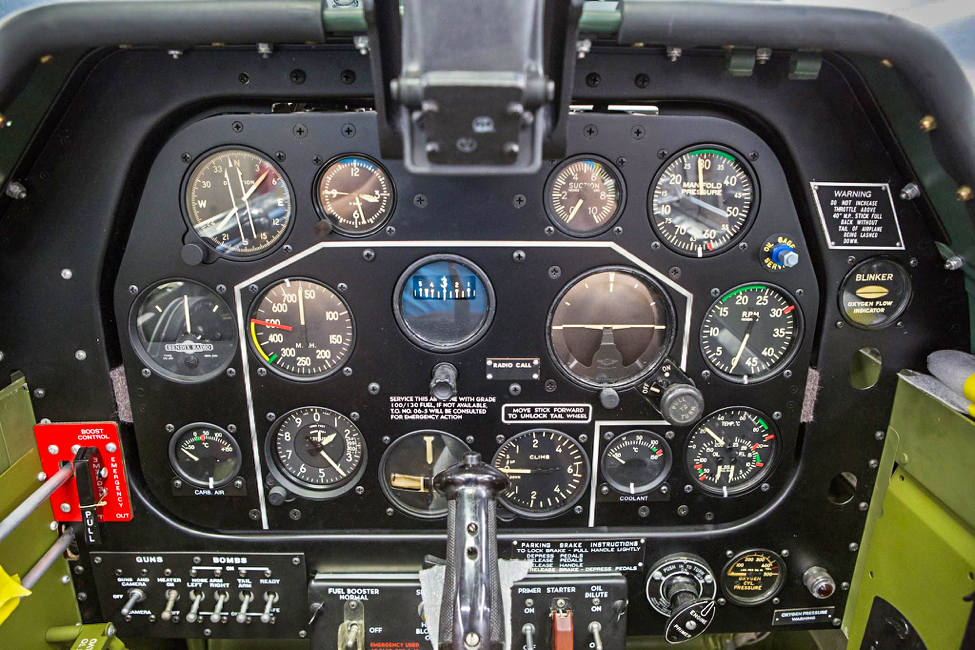 The instrument panel is complete in this view except for the oxygen regulator. (photo via AirCorps Aviation)