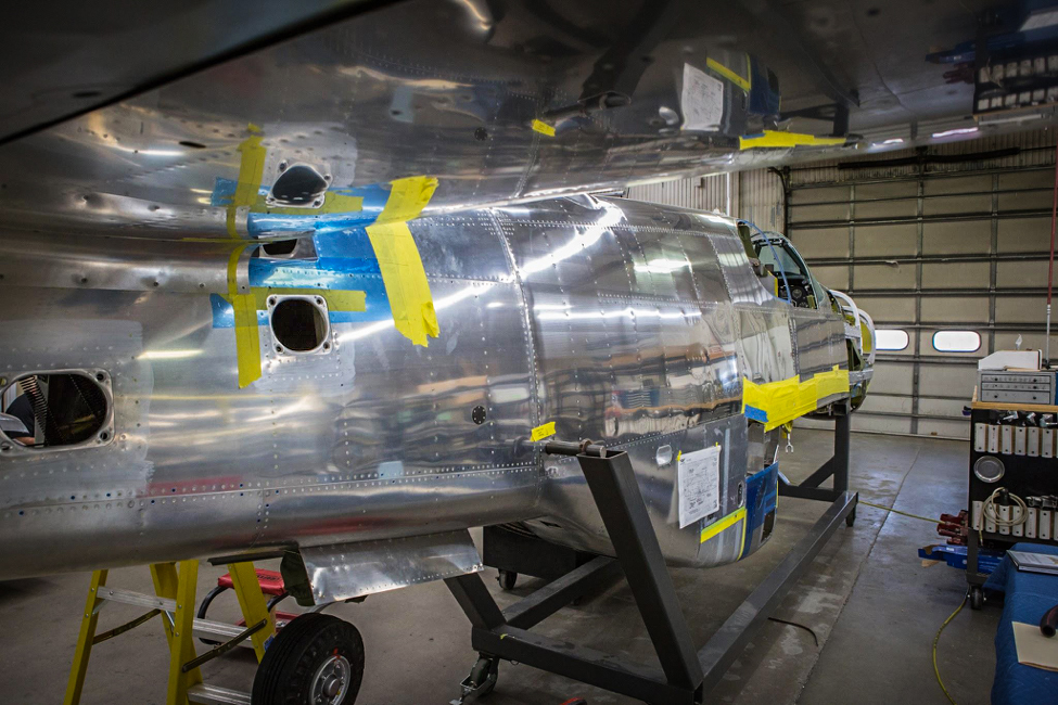 The fuselage has been separated and affixed to a rolling fixture. (photo via AirCorps Aviation)