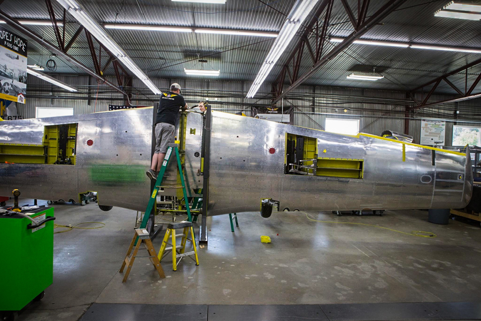 The wing also has a rolling fixture so it can easily be moved into the paint booth. (photo via AirCorps Aviation)