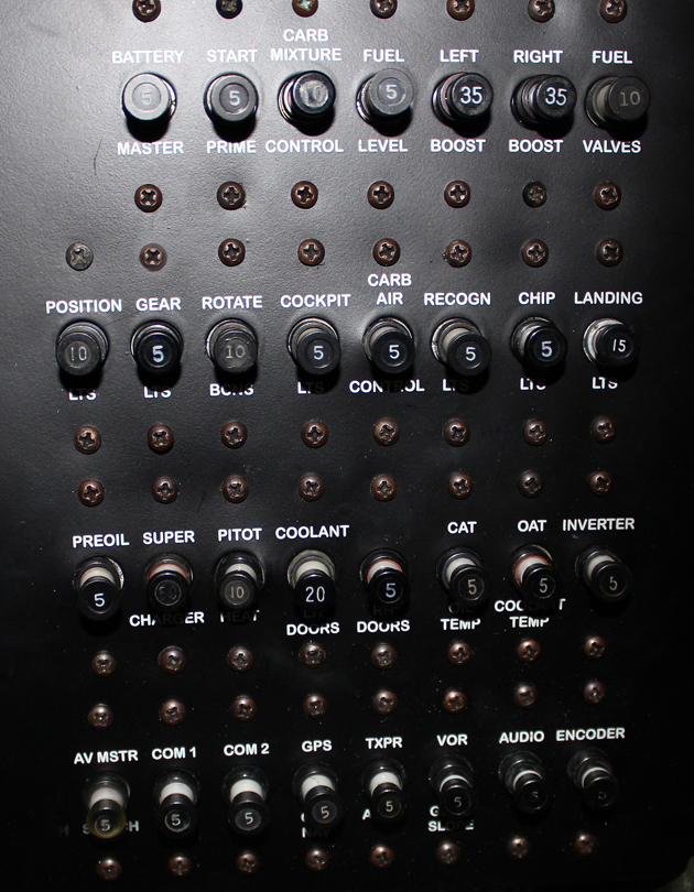 The pilot's main circuit breaker panel. (Photo via Tom Reilly)