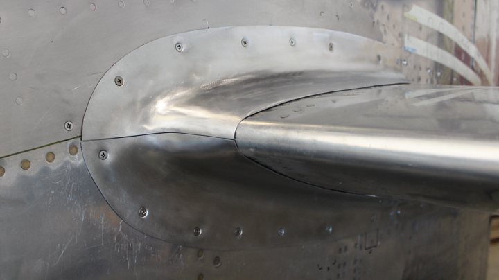 The right hand horizontal stabilizer fairing prior to welding the seam. (Photo via Tom Reilly)