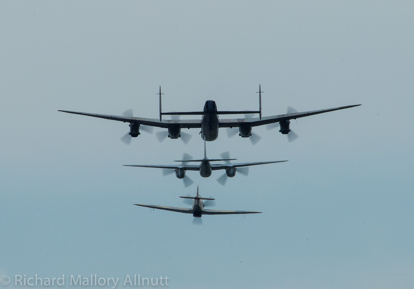 The magnificent sight of the Military Aviation Museum's Mosquito in formation with the Canadian Warplane Heritage Museum's Lancaster and Vintage Wings of Canada's Hurricane... With your help we shall see a similar sight at Oshkosh this summer. (photo by Richard Mallory Allnutt)
