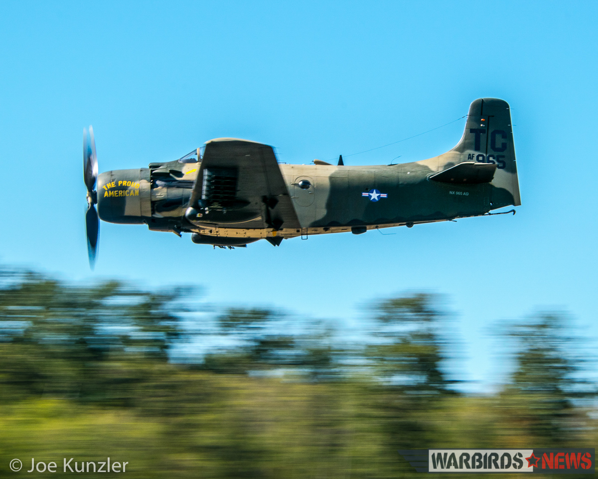The Skyraider flying low down the runway. (photo by Joe Kunzler)