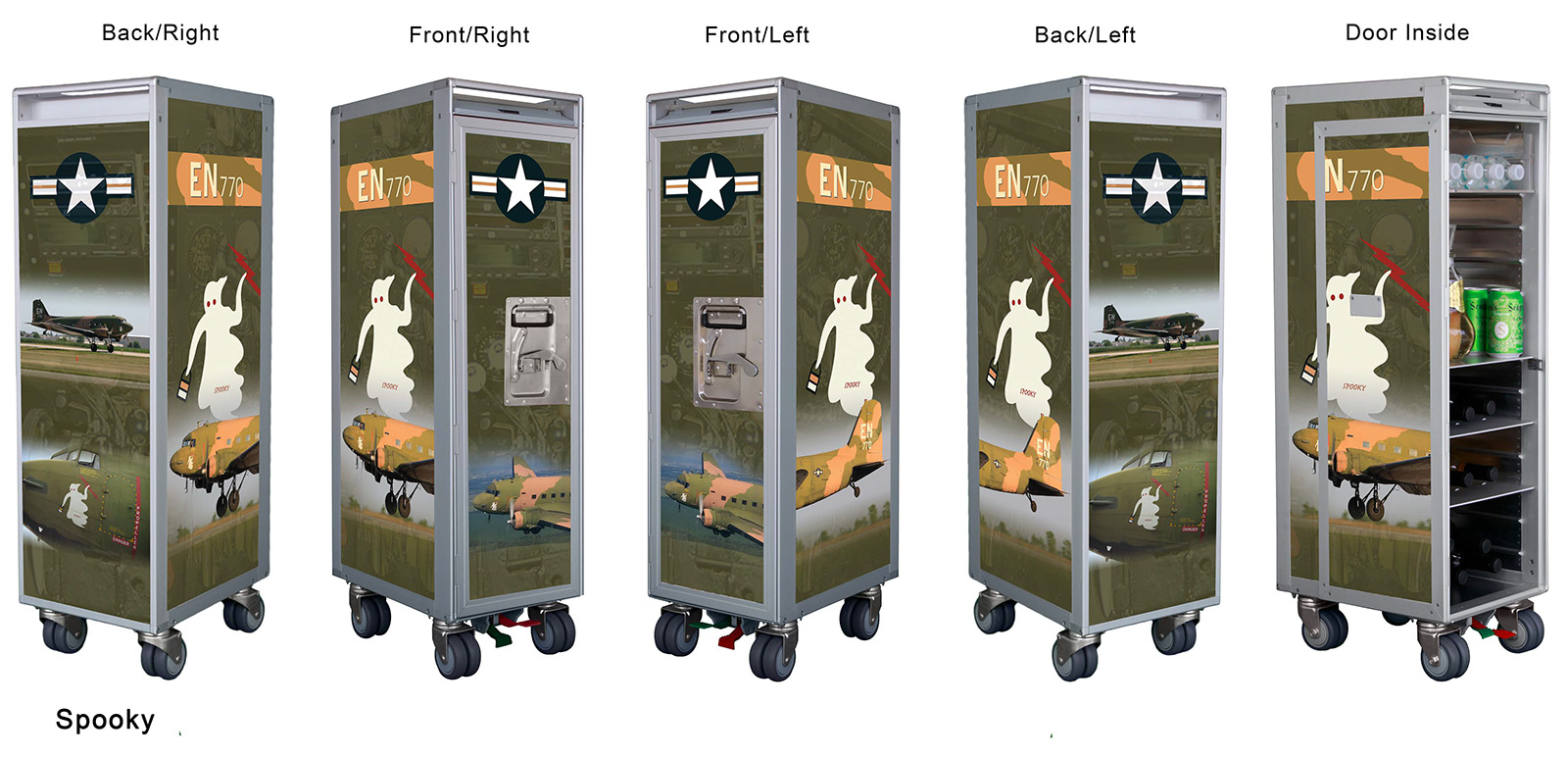 MySkyCart.com has a new, warbird-themed galley cart. This one will help raise money for the American Flight Museum's AC-47 'Spooky'. MySkyCart.com is also willing to consider designing custom carts for other museums which may be interested in helping raise money for their aircraft. Give 'em a call!