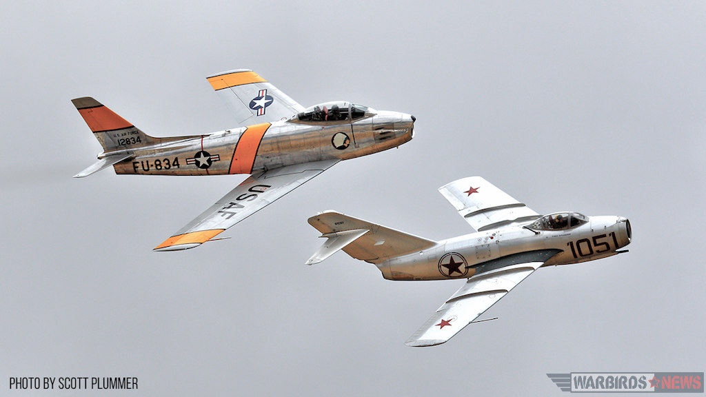 Steve Hinton in the F-86 and Chris Fahey in the Mig-15, Flying Saturday Afternoon Korean War Segment.