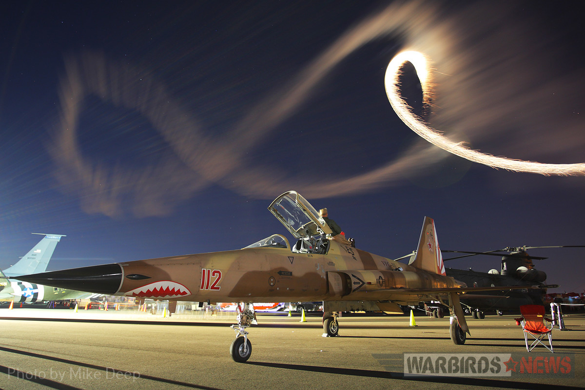 This pilot had a front seat to Saturday’s night airshow atop a VFC-111 F-5 in aggressor colors.