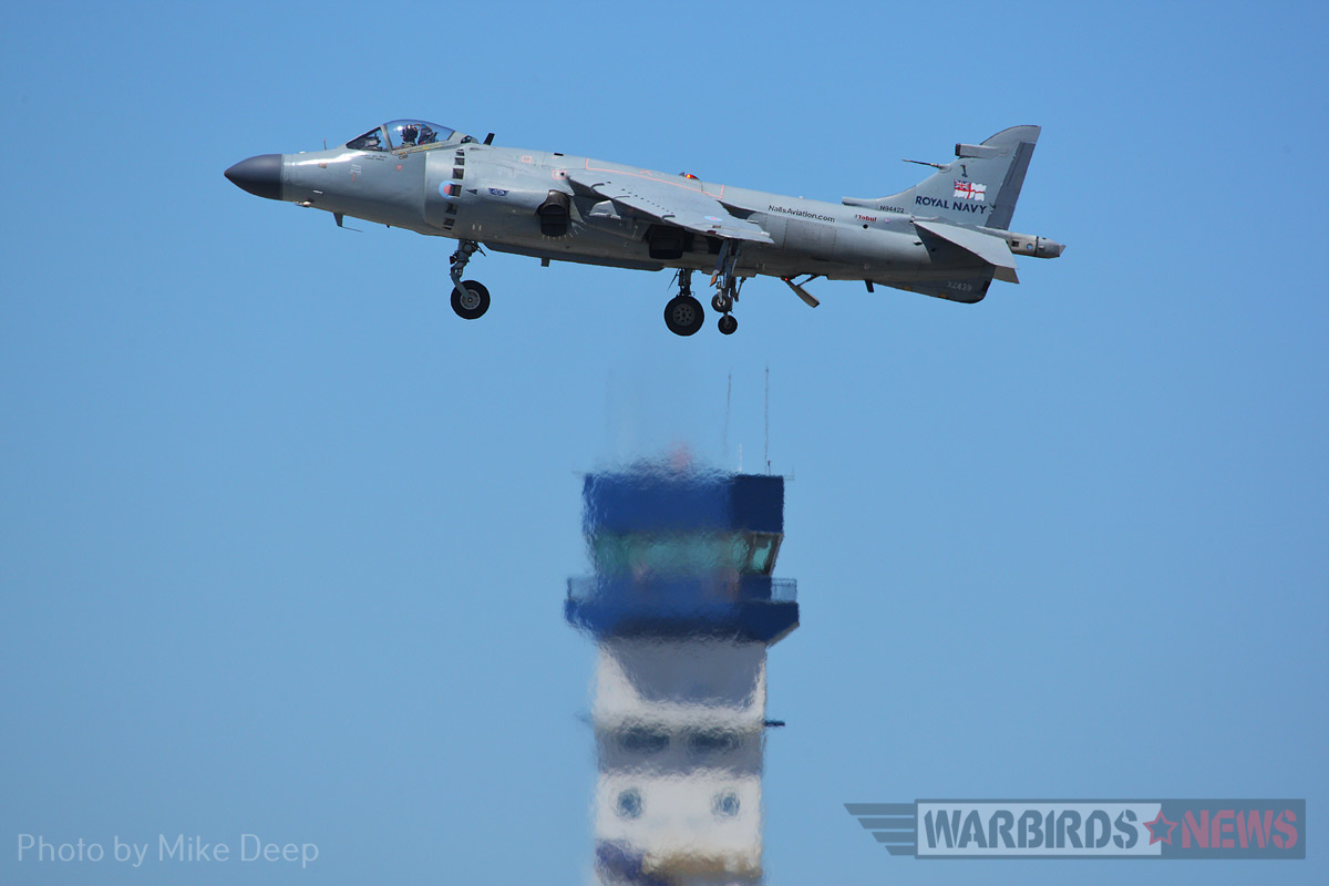 Art Nalls hovers over show center in his Sea Harrier during Saturday’s airshow. 
