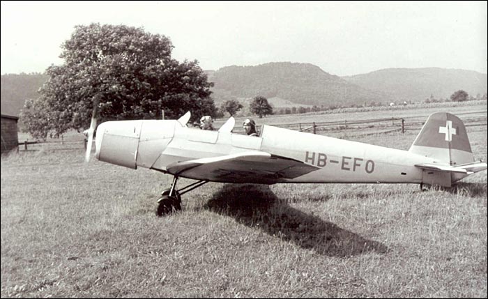 A Swiss-registered Bücker Bü 180 during the 1950s. (photo via Buecker Museum)