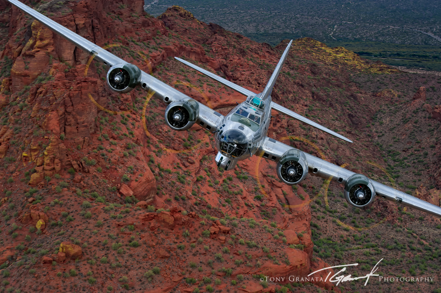 CAF Arizona Airbase B-17G "Sentimental Journey" flying low over the Arizona desert. (Image by Tony Granata). 