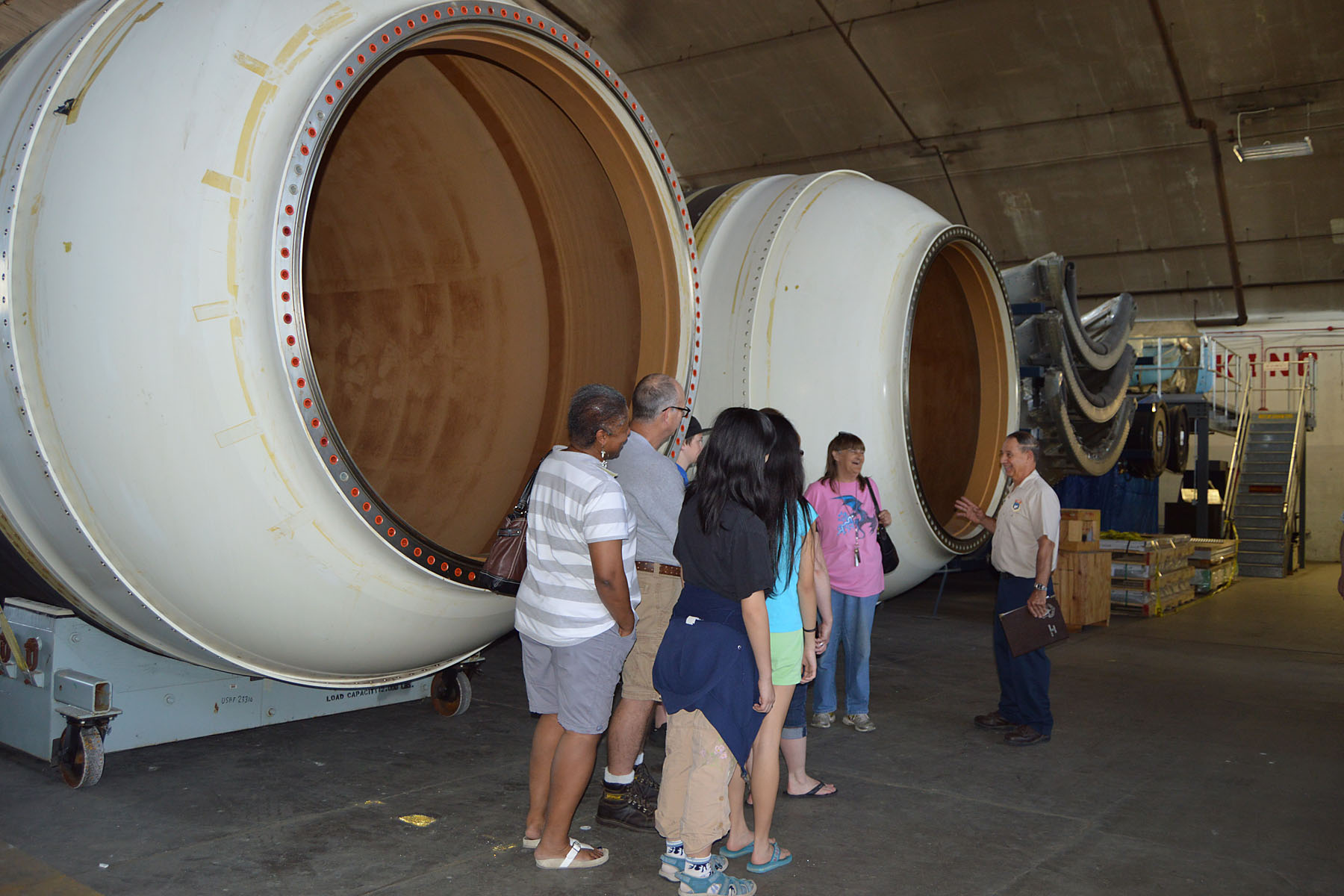 Visitors are able to see the Titan 4B during the Behind the Scenes Tours of the National Museum of the U.S. Air Force restoration hangars. (U.S. Air Force photo by Ken LaRock)