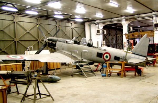 The Italian Air Force Museum's Fiat G.59 MM 53276 in their restoration hangar where it will undergo a complete refurbishment for display. (Italian Air Force Museum photo)