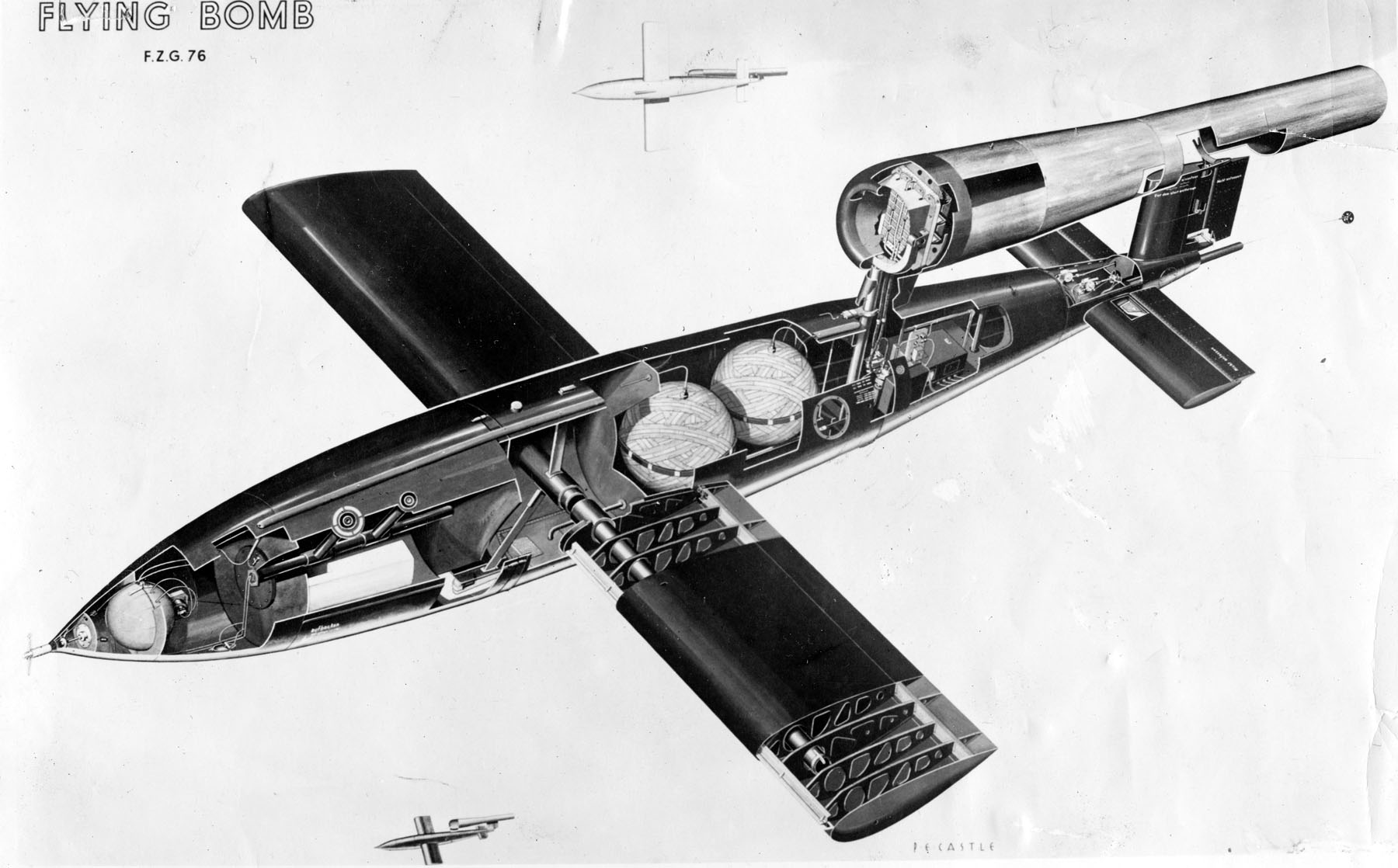 This WWII contemporary cutaway drawing of a V-1 shows how the fuel was fed from the pressurized tanks, something which is similarly replicated in the photo of the Military Aviation Museum's example in the opening image. (photo via Wikipedia)