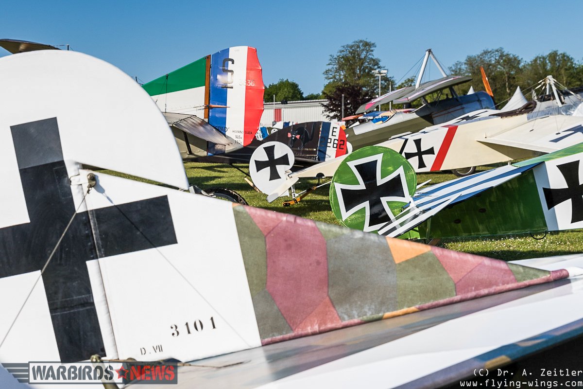 Tails from some of the WWI-era aircraft at the show. (photo by Andreas Zeitler)