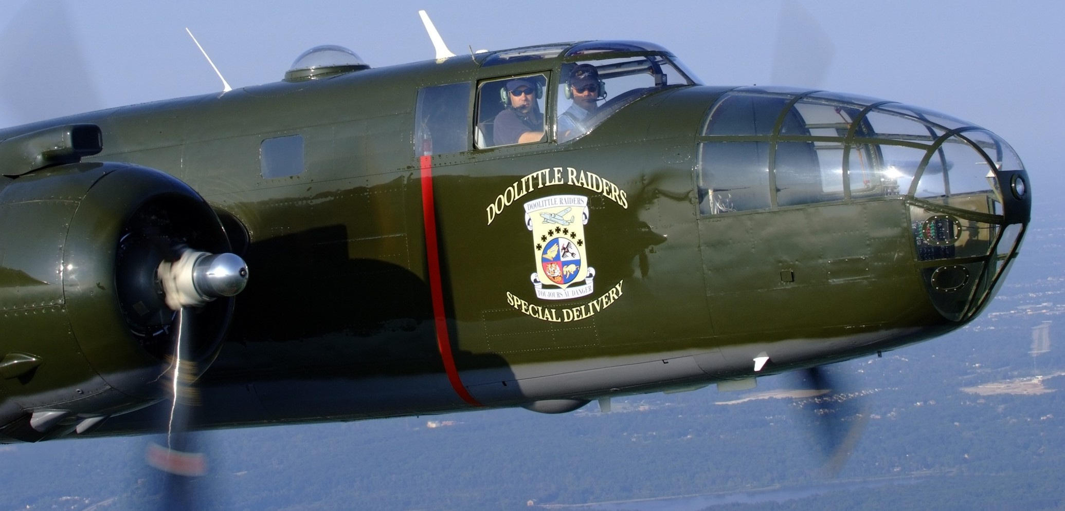 Dressed up to represent a Mitchell from the Doolittle Raid, the Lonestar Flight Museum's B-25 will be performing at WOH in celebration of the 75th anniversary of America's first raid against the Japanese homeland during WWII. (photo - LSFM)