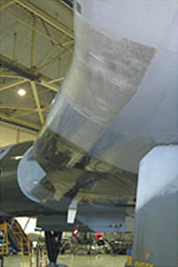 The area of wing needing strengthening under modification 2221.